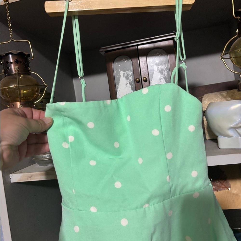 Zara Light Green Dress with White Dots xs #linen #pockadots #summer #girly - Picture 7 of 13